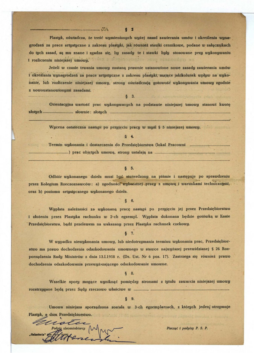 Akrusze umowy na wykonanie prac artystycznych z zakresu plastyki, skan 2
