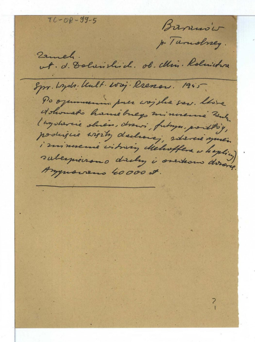 wypis z sprawozdania wydziału kultury województwa rzeszowskiego z 1945 r, skan 1