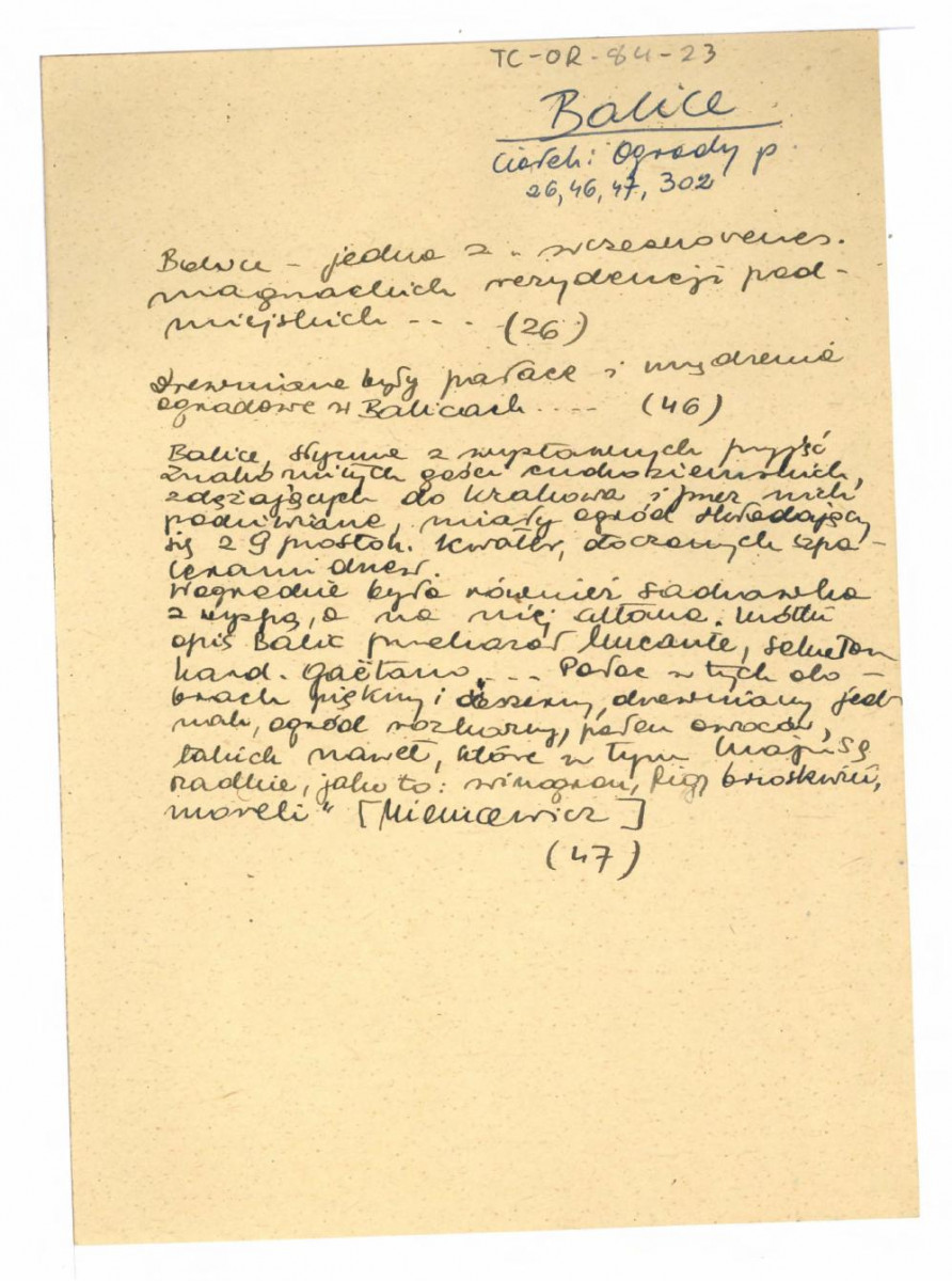 wypis z Ciołek Gerard, Ogrody polskie, Warszawa 1954, s. 26, 46, 47, 302 , skan 1