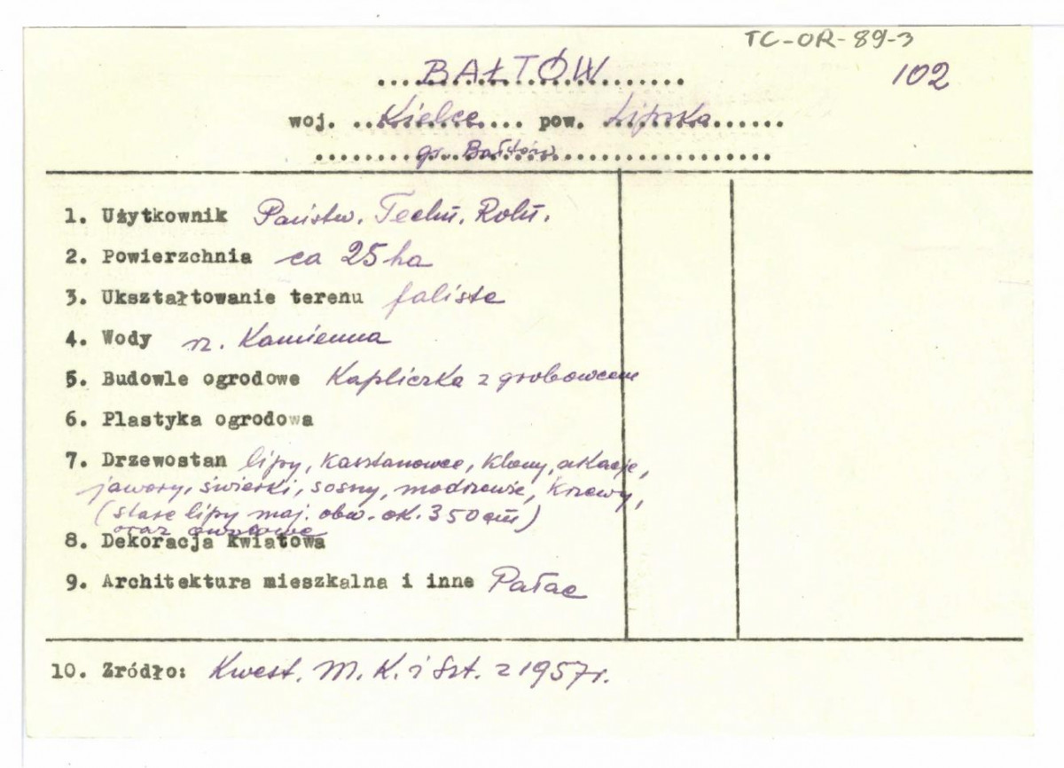 wypis z Kwestionariusz Ministerstwa Kultury i Sztuki z 1957 r, skan 1