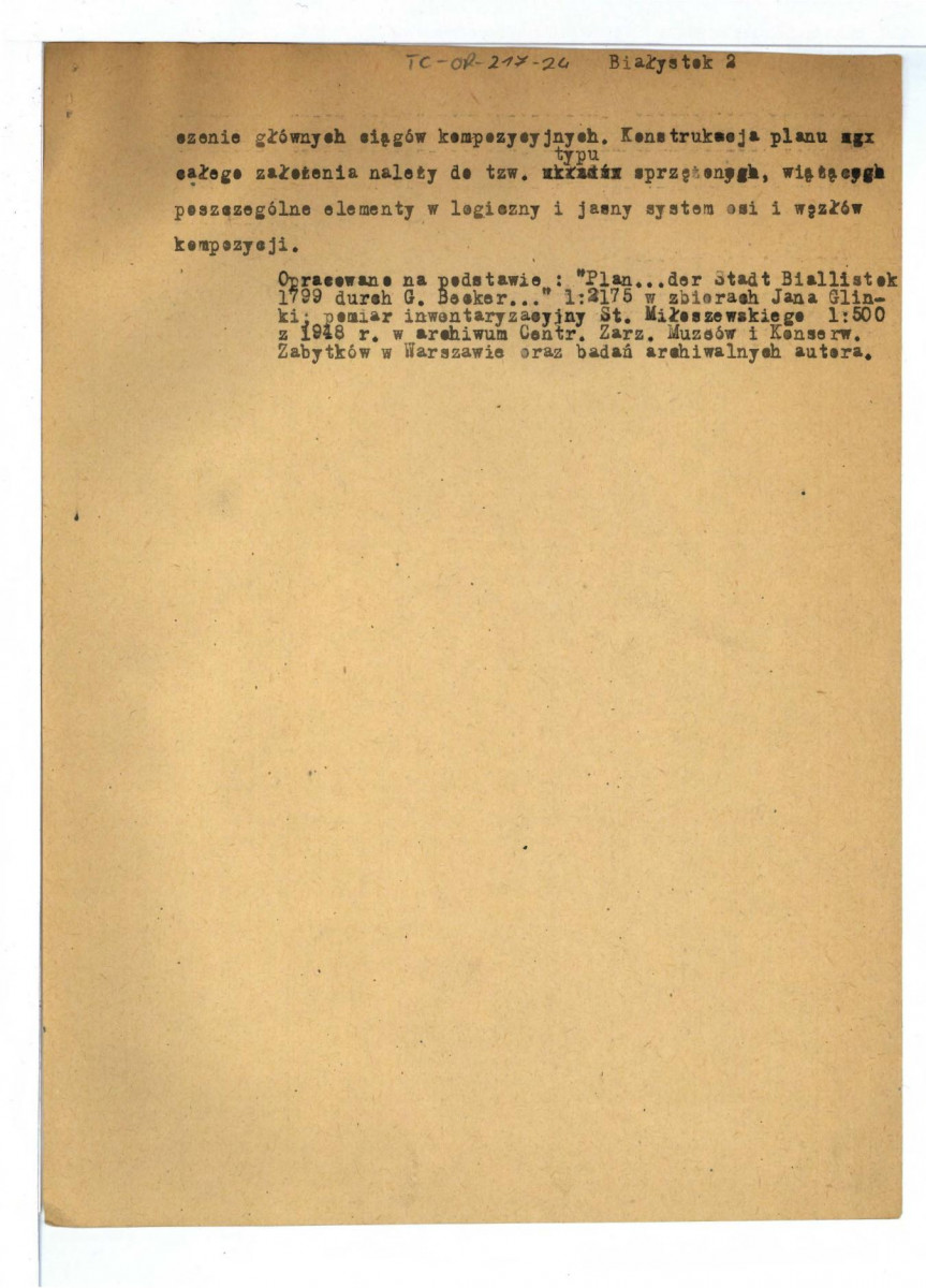 charakterystyka autorska miejscowego ogrodu pałacowego m.in. na podstawie Henryk Mościcki, Białystok: zarys historyczny z 22 ilustracjami, Białystok 1933 i Orłowicz M., Przewodnik ilustrowany po województwie białostockim z ilustracjami, planami i mapami, Białystok 1937; trzy kopie , skan 2