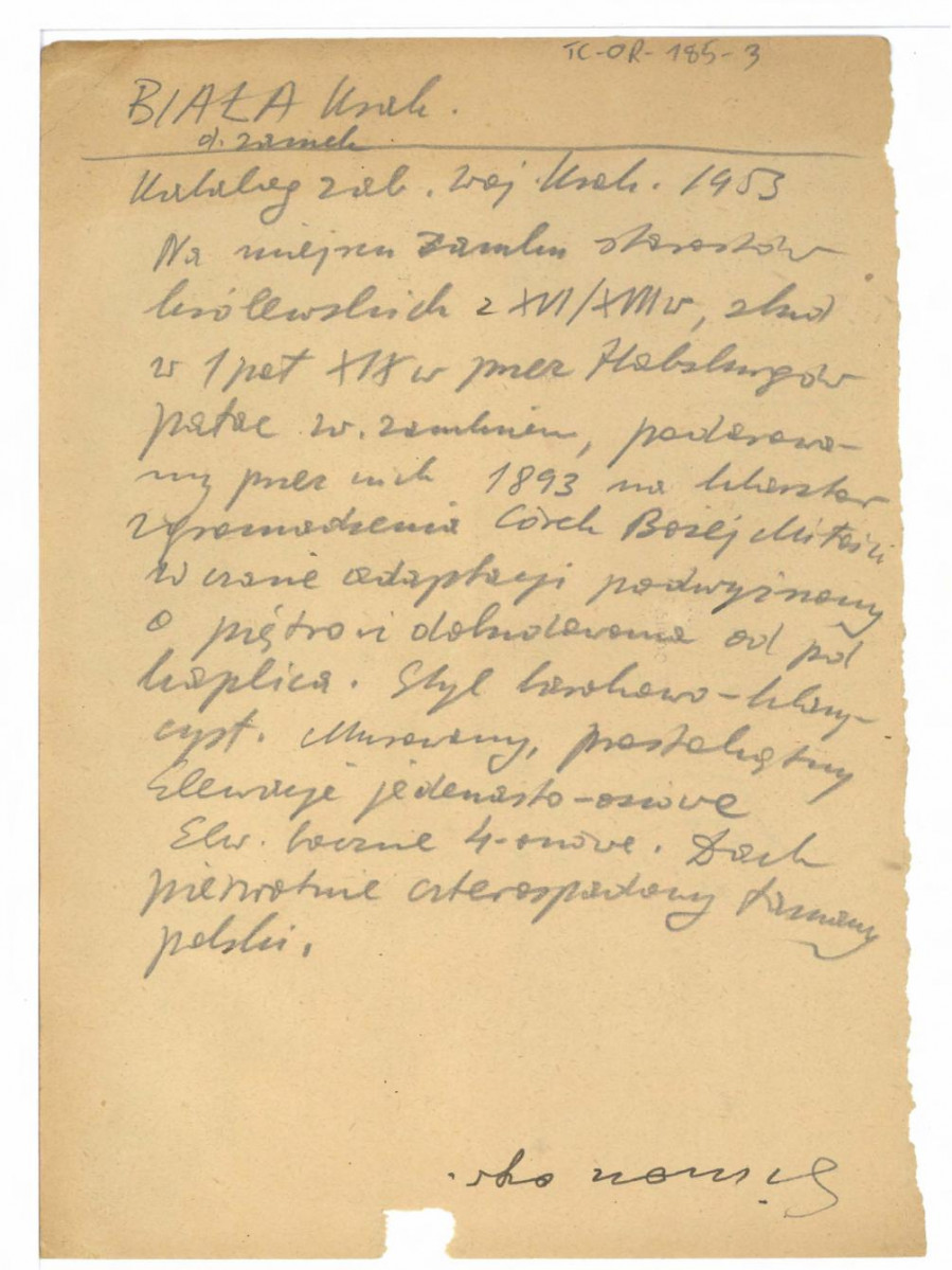 wypis z Katalogu Zabytków Województwa Krakowskiego z 1953 r. , skan 1