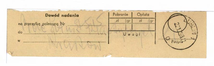varia (pokwitowania, bilety kolejowe) w kopercie      , skan 2