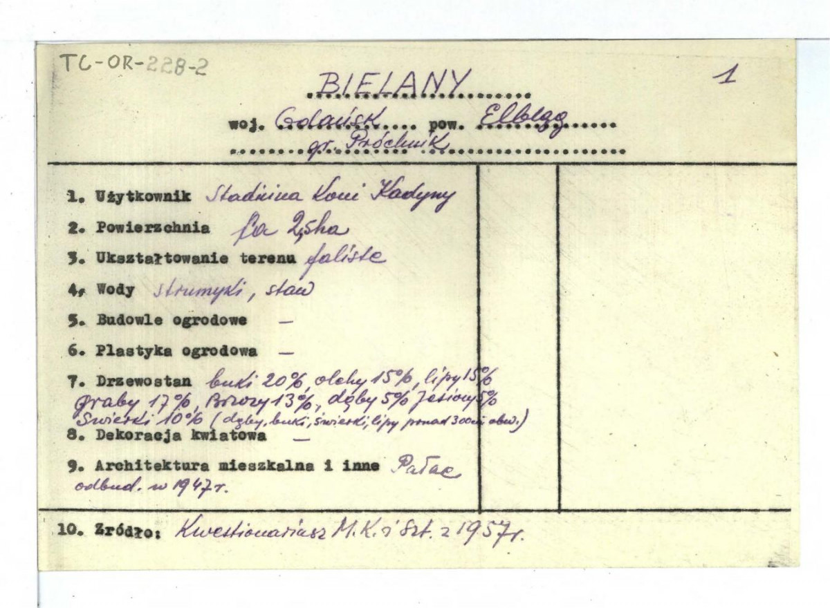 wypis z Kwestionariusz Ministerstwa Kultury i Sztuki z 1957 r., skan 1