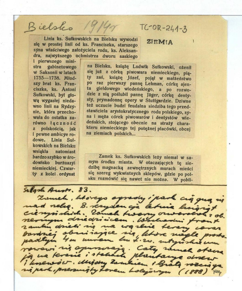 wypis z „Ziemia” (1913), 583 oraz z „Szlask Autriacki” 83. 1888, skan 1