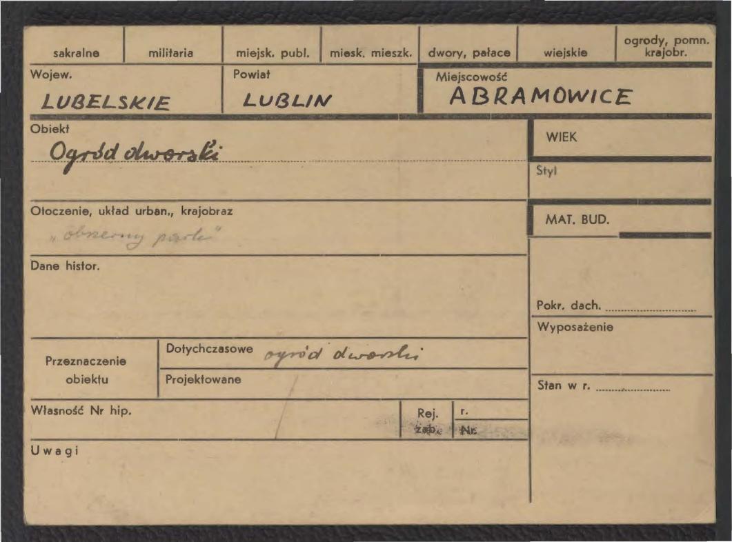 karta ewidencyjna zabytku , skan 1