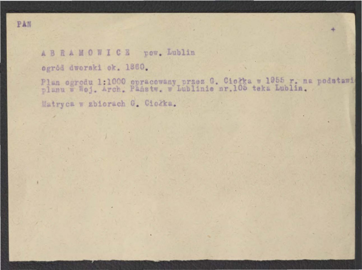 notatka dotycząca planu ogrodu z około 1860, skan 1