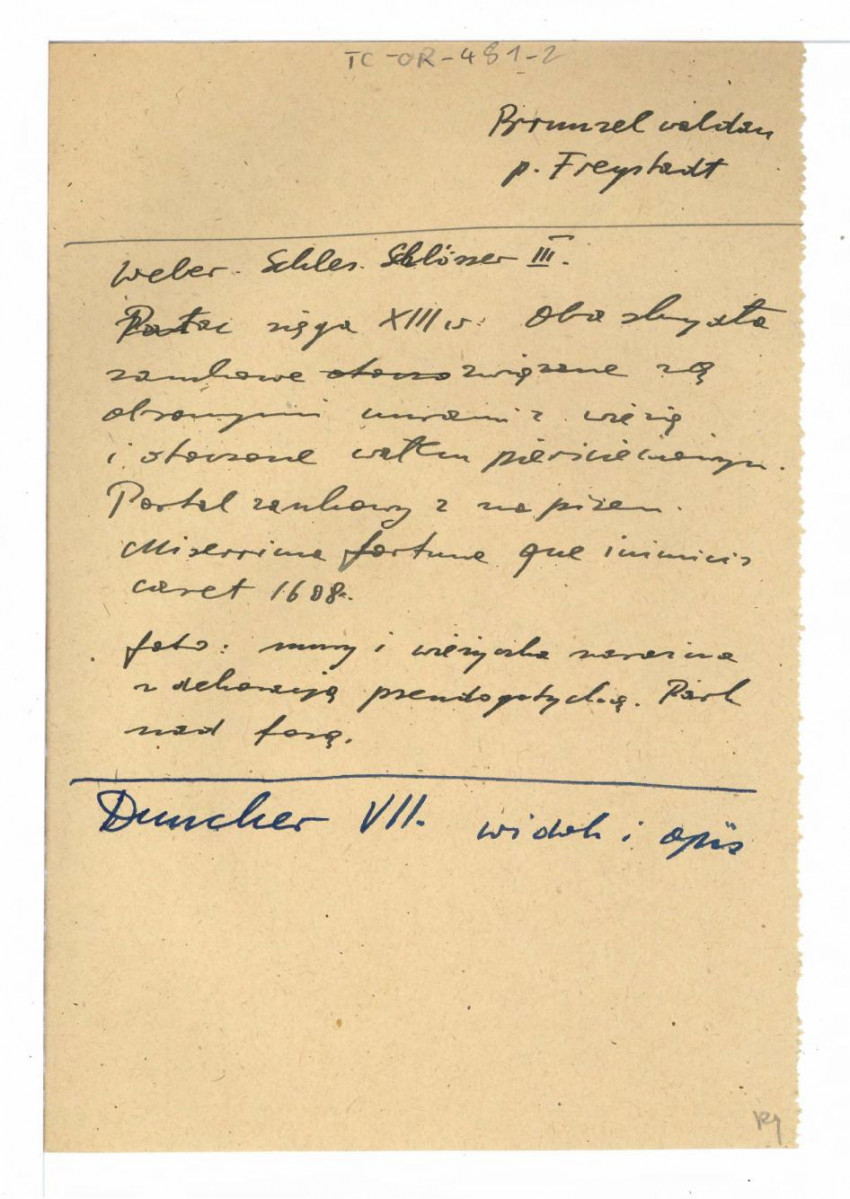 wypis z Weber R., Schlesische Schloesser, t. III; odsyłacz do Duncker A. VII (widok i opis) , skan 1