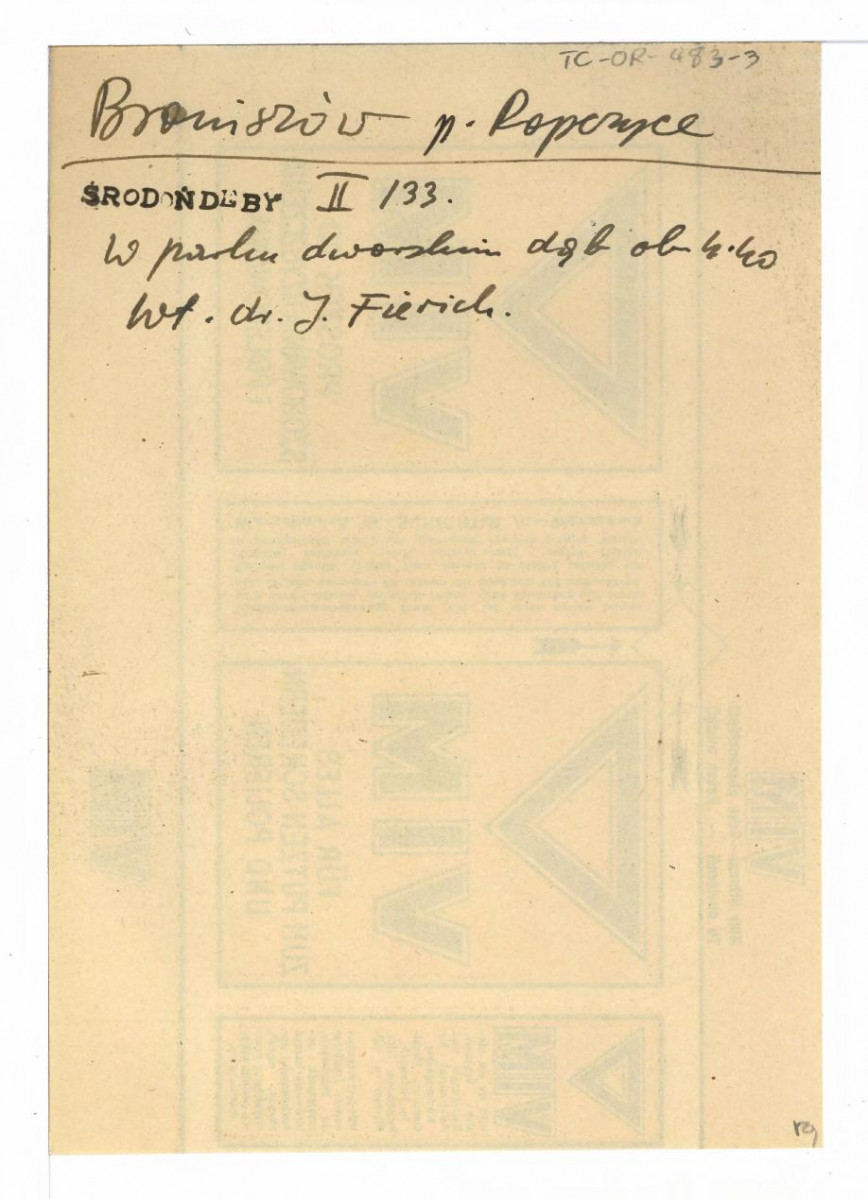 wypis z Środoń A., Inwentarz zabytkowych dębów w Polsce w: „Ochrona Przyrody”, 1934, s. 133                                           , skan 1