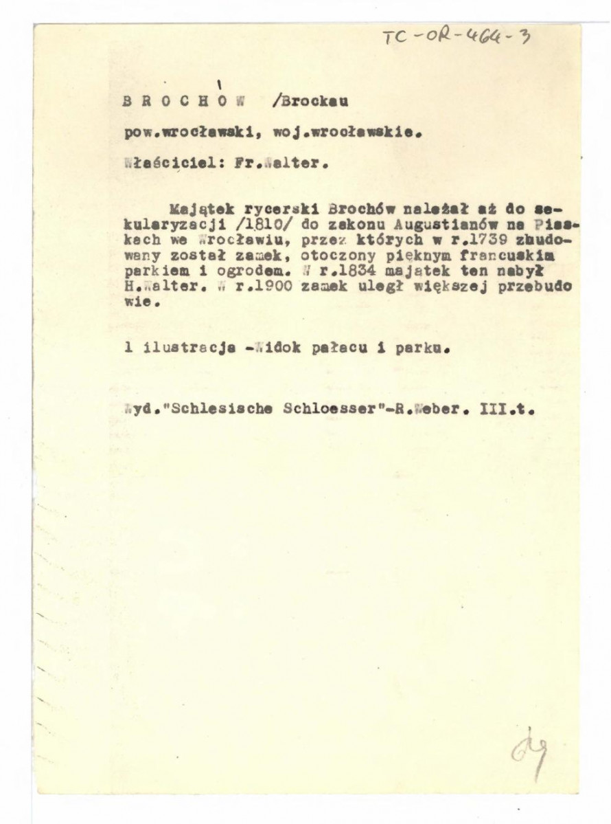 wypis z Weber R., Schlesische Schloesser, t. III , skan 1