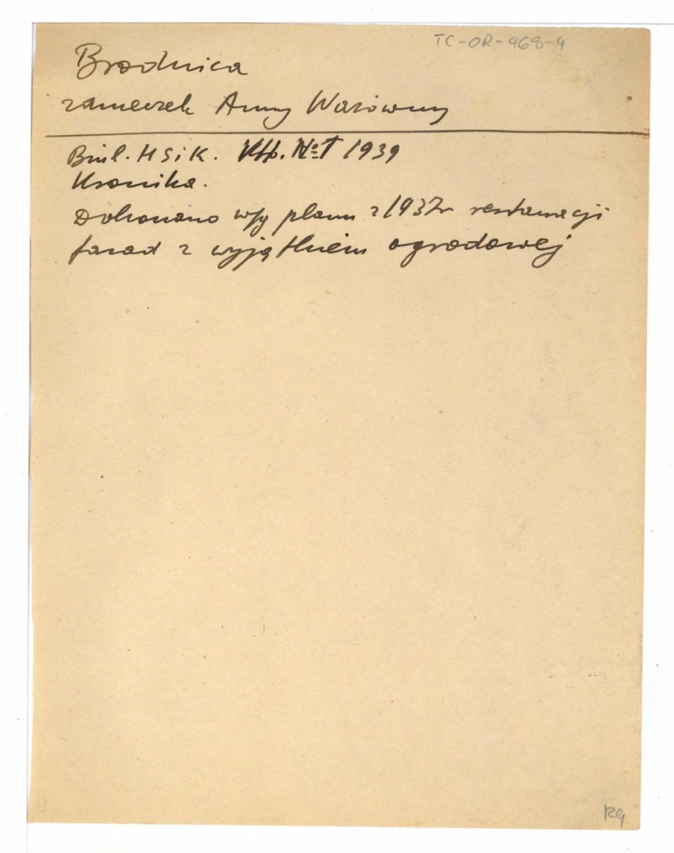 wypis z BHSiK  VII, nr 1 (1939) dotycząca restauracji fasad zameczku Anna Wazówny , skan 1