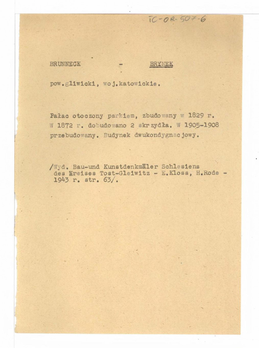 wypis w Bau-und Kunstdenkmaler Schlesiens des Kreises Tost-Gleinitz - E.Kloss, H. Rode - 1943 r. strona 63/, skan 1