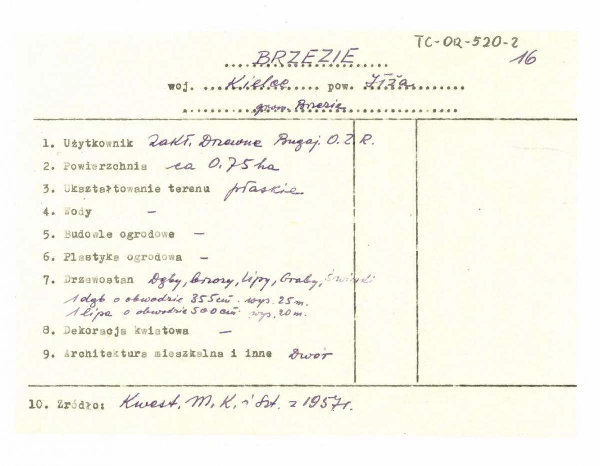 wypis z Kwestionariusz Ministerstwa Kultury i Sztuki z 1957 r., skan 1