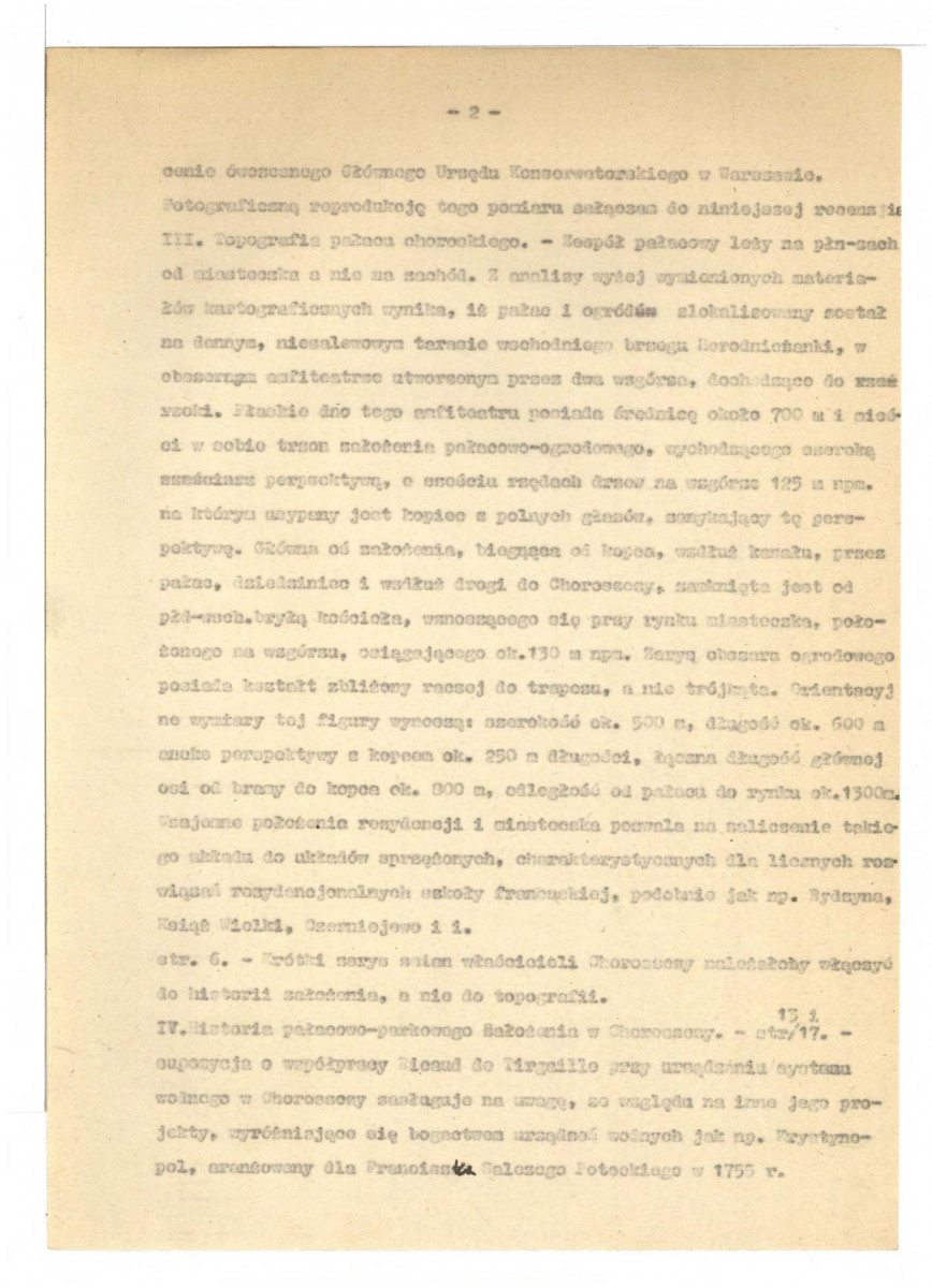 Ciołek G., Opracowanie konsultacyjne dokumentacji historyczno-architektonicznej zespołu pałacowo-ogrodowego w Choroszczy, Warszawa 30 grudnia 1962; do oprac. Elżbiety Żyłko; cztery karty, skan 2