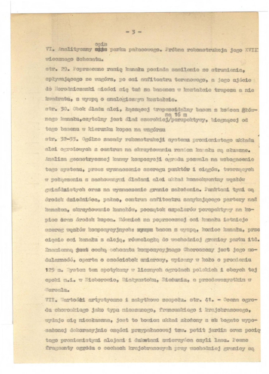 Ciołek G., Opracowanie konsultacyjne dokumentacji historyczno-architektonicznej zespołu pałacowo-ogrodowego w Choroszczy, Warszawa 30 grudnia 1962; do oprac. Elżbiety Żyłko; cztery karty, skan 3