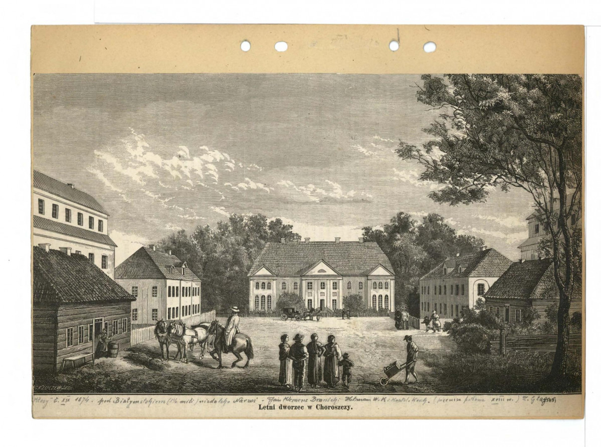 wycinek z „Kłosy” nr 2, t. XIX (1874) zawierający drzeworyt (wg rysunku Dmitrowicza) ukazujący miejscowy letni pałac; ilustracja do artykułu Z. Glogera pt. „Letni dworzec w Choroszczy”, skan 2