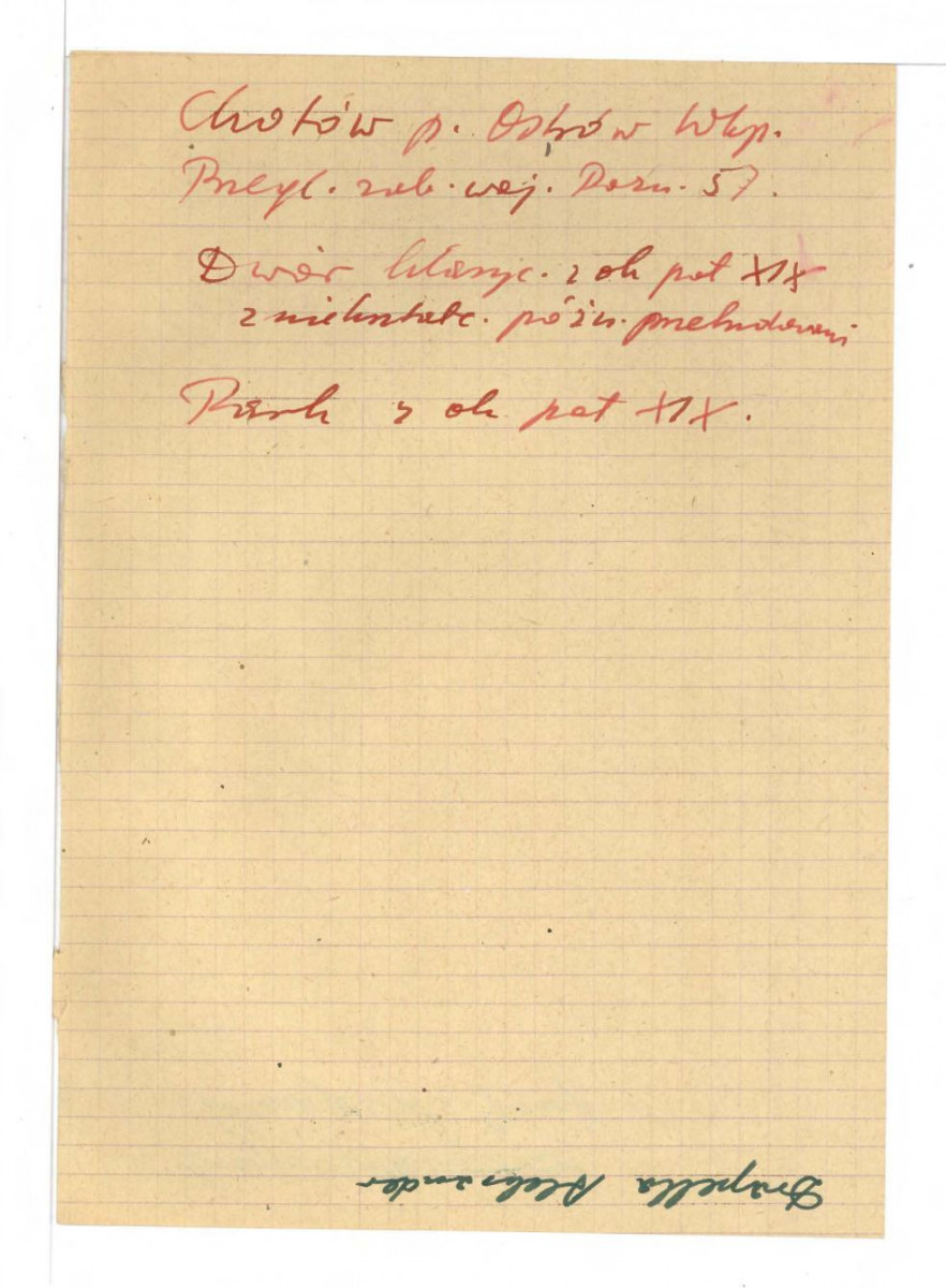 rękopis wypis z Przeglądu Zabytków Województwa Poznańskiego z 1957 r. , skan 1
