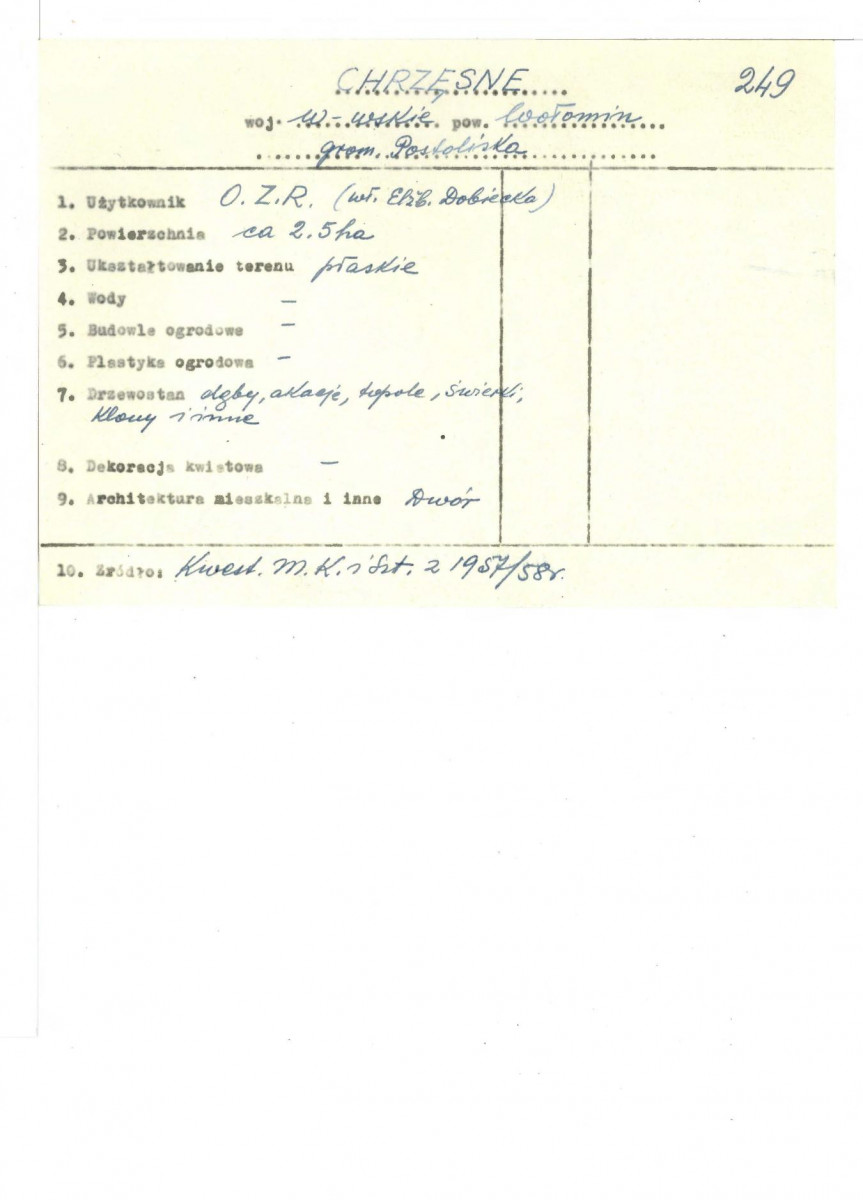wypis z Kwestionariusz Ministerstwa Kultury i Sztuki z 1957/58 r. , skan 1