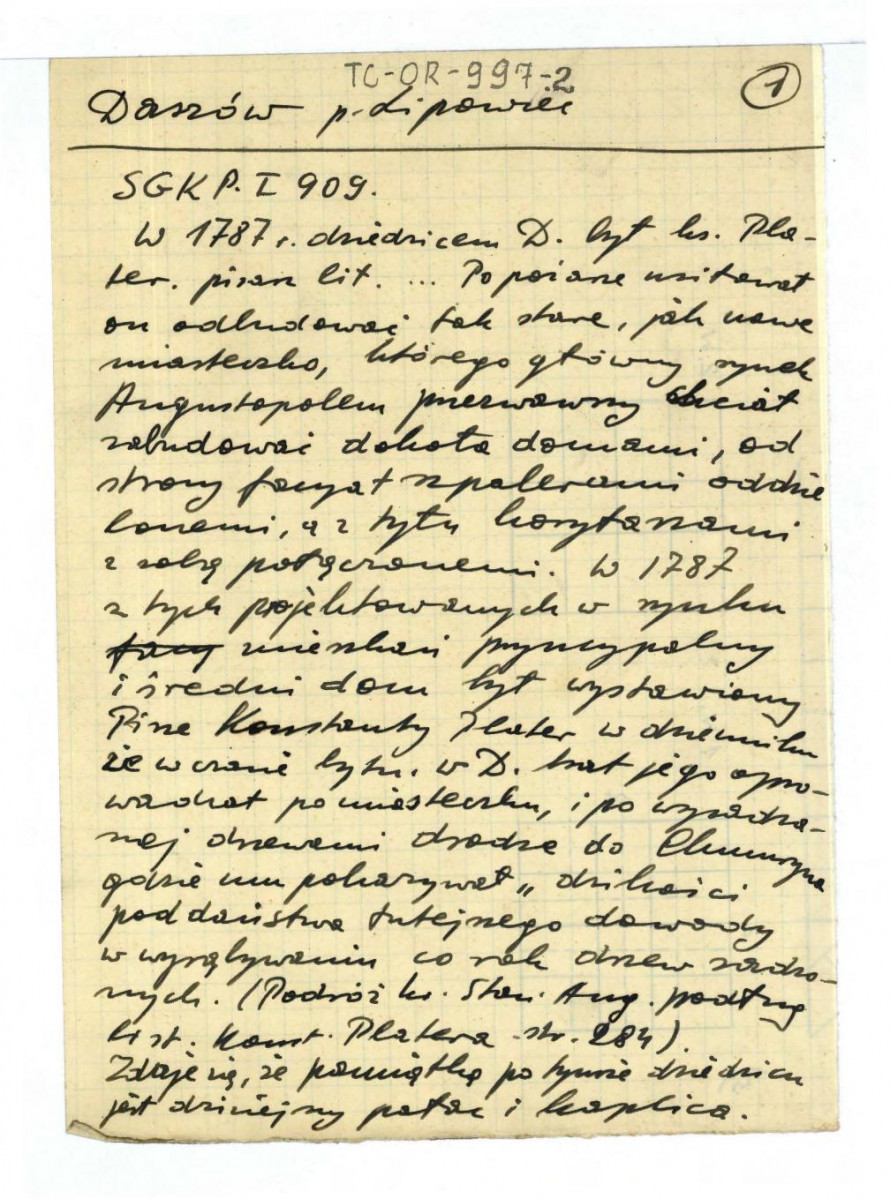wypis z Słównik Geograficzny Królestwa Polskiego   t. I, s. 909 dotycząca pałacu i kaplicy, skan 1
