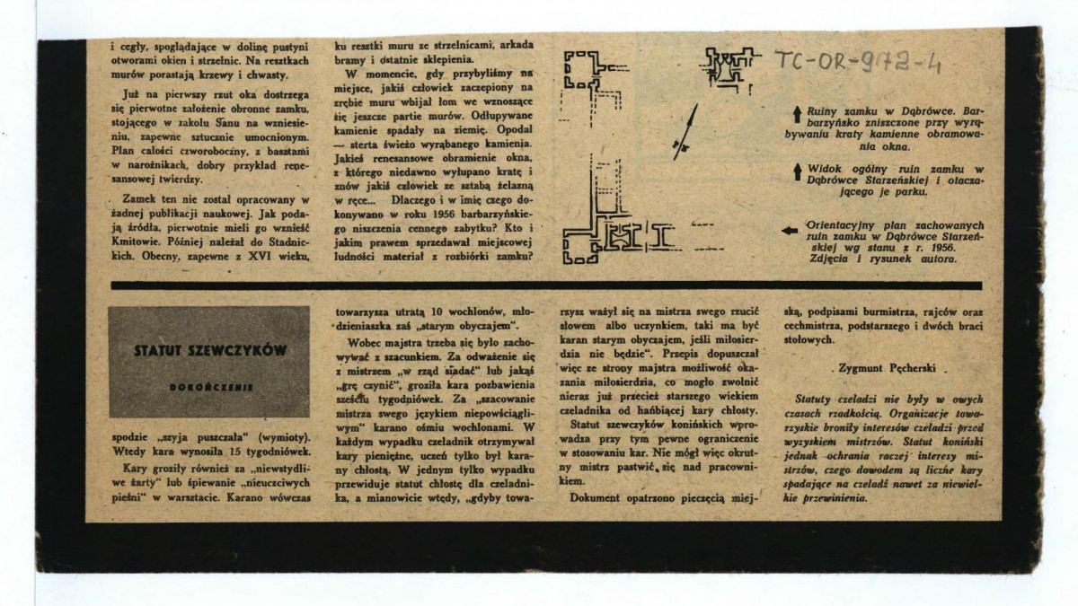 wycinek z czasopisma „Ziemia” nr 2 (1957) zawierający artykuł Mariana Korneckiego pt. Zamek w Dąbrówce                                                             , skan 3