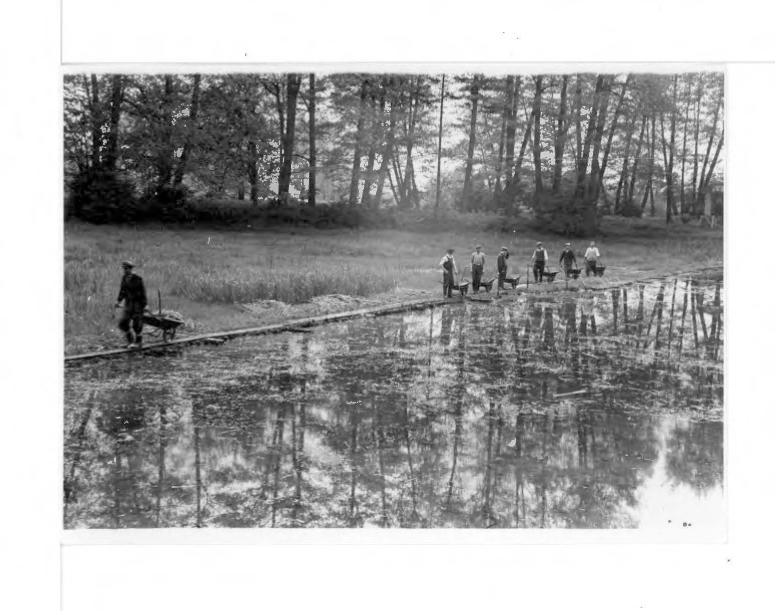 fortografia czarno-biała przedstawiająca robotników w parku, skan 1