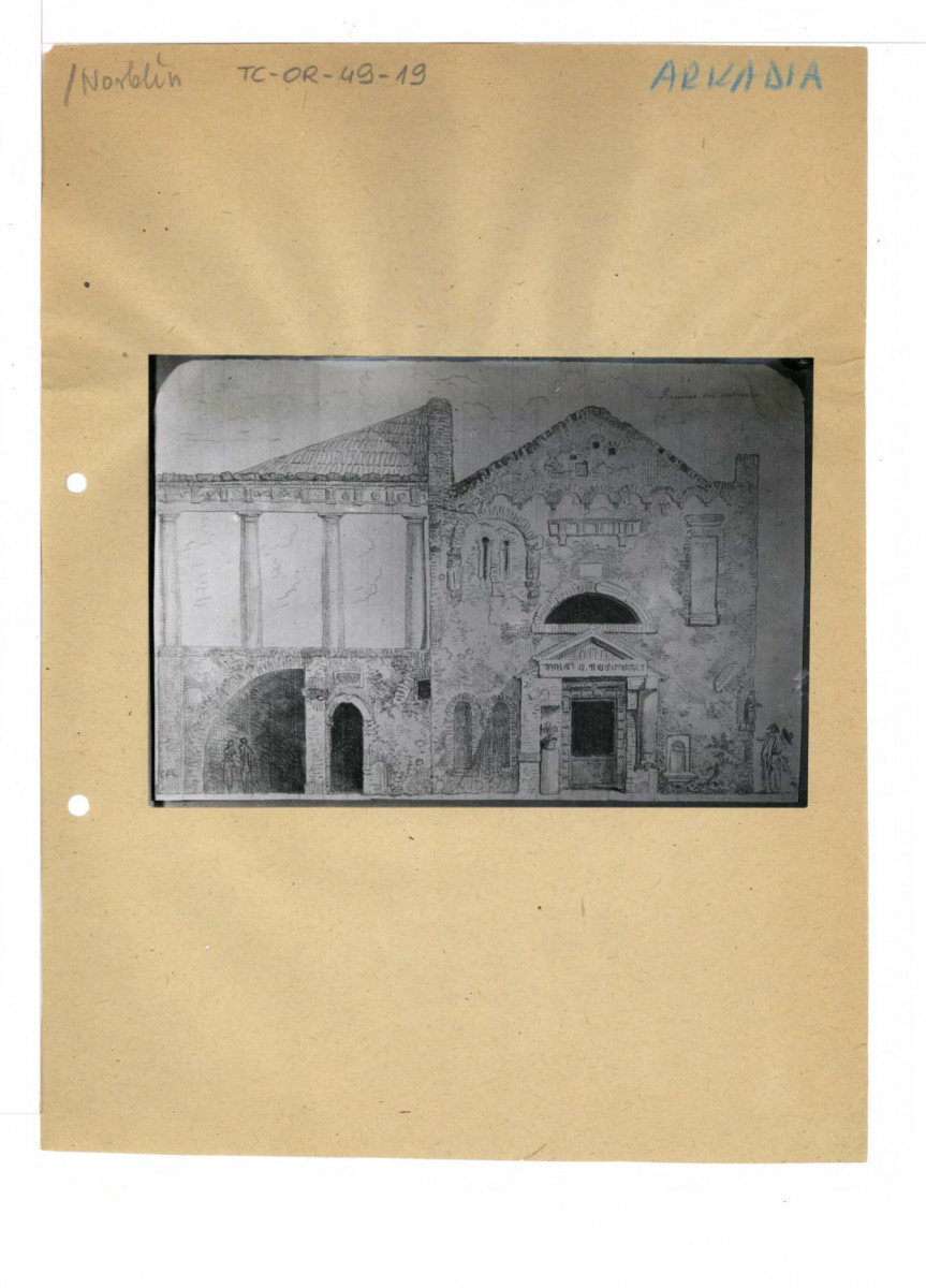 reprodukcja rysunku Jana Piotra Norblina z Widoki w albumie, kat. 7, Dom Arcykapłana widok ściany wschodniej (Muzeum Narodowe w Krakowie, zbiory Czartoryskich), skan 1