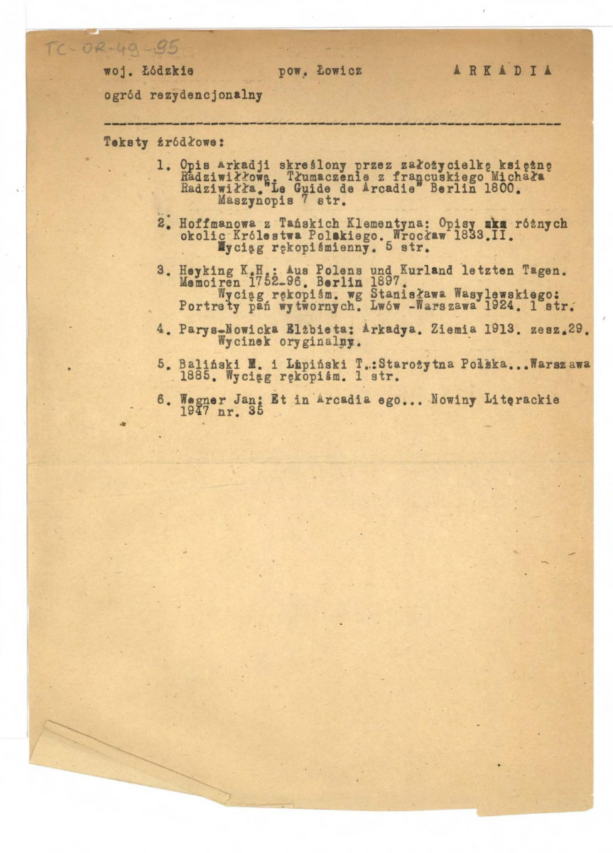wypis tekstów źródłowych dotyczących Arkadii, skan 1