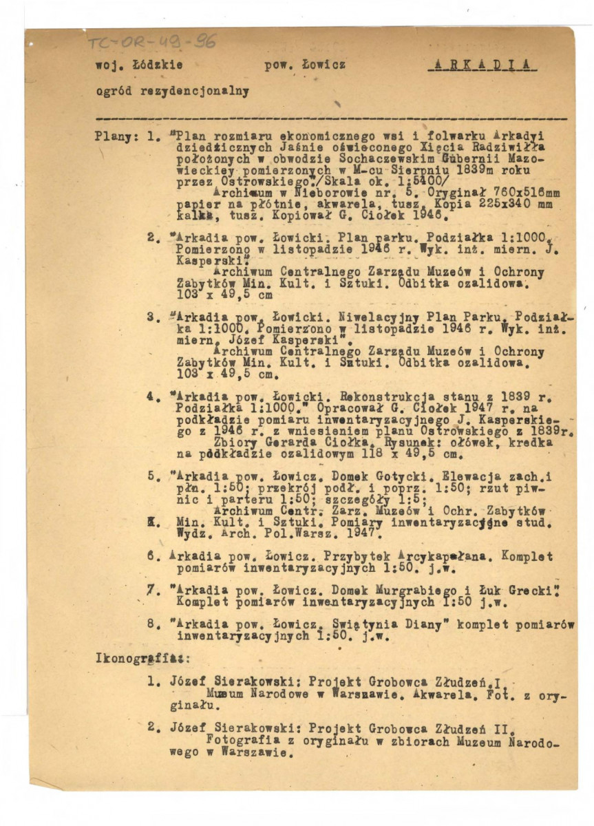 wypis planów dotyczących Arkadii, skan 1