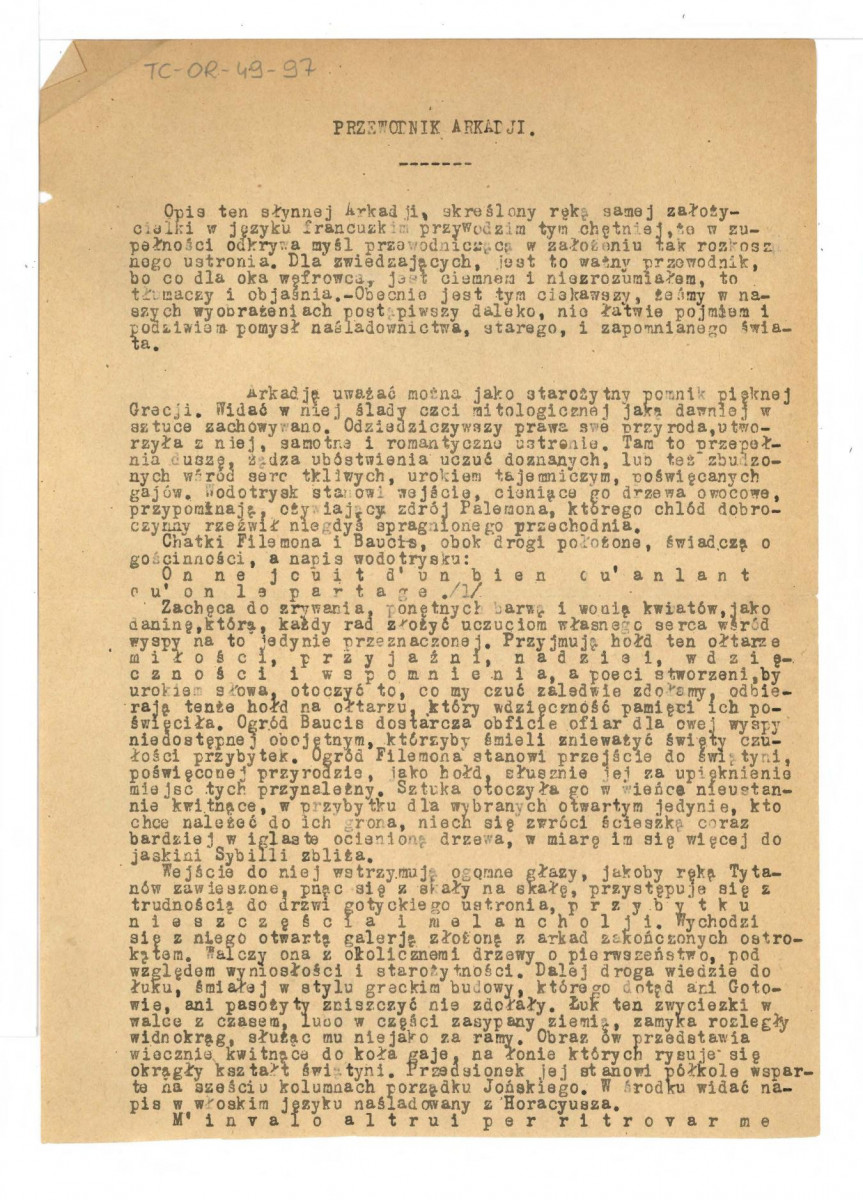 Opis Arkadji skreślony przez założycielkę Księżną Radziwiłłową, skan 2