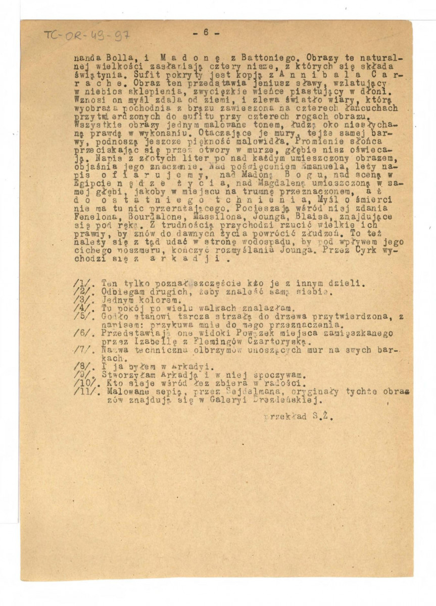 Opis Arkadji skreślony przez założycielkę Księżną Radziwiłłową, skan 7