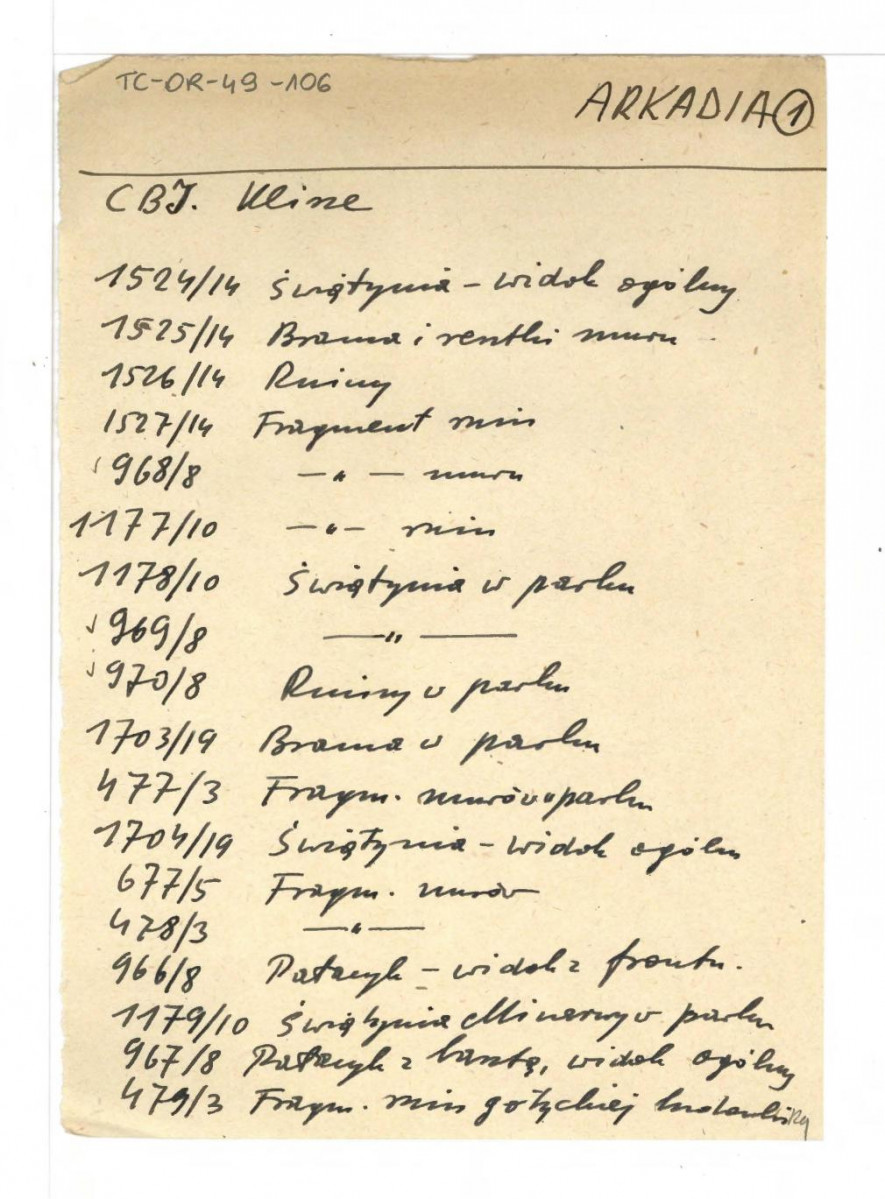 spis fotografii z zasobu Centralnego Biura Inwentaryzacji, skan 1