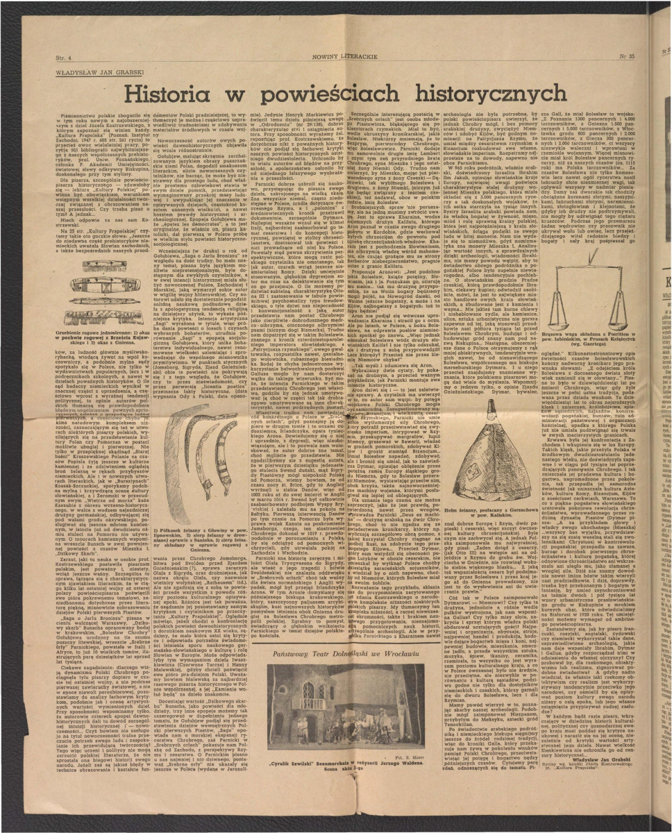 fragment czasopisma „Nowiny Literackie” nr 35/1947 (s. 3-6) zawierający m.in. tekst autorstwa Jana Wagnera pt. Et in Arcadia ego… dotyczący miejscowego założenia pałacowo-parkowego, skan 2