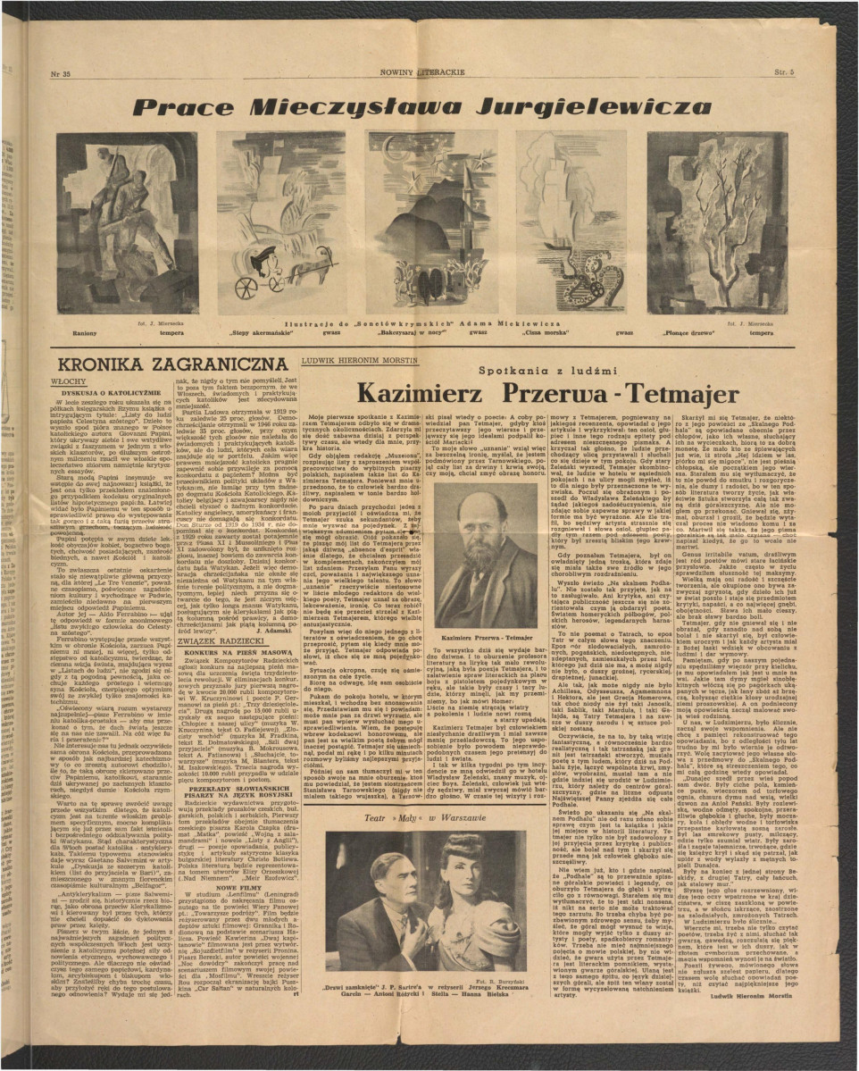 fragment czasopisma „Nowiny Literackie” nr 35/1947 (s. 3-6) zawierający m.in. tekst autorstwa Jana Wagnera pt. Et in Arcadia ego… dotyczący miejscowego założenia pałacowo-parkowego, skan 3