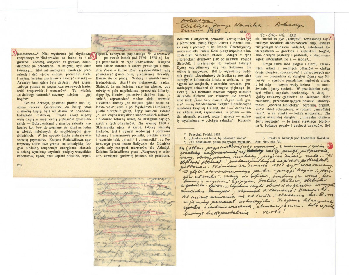 wycinek z czasopisma „Ziemia” z 1913 r. (zeszyt 29) zawierający tekst (uzupełniony rękopiśmiennymi notatkami) autorstwa Elżbiety Parys Nowickiej dotyczący Arkadii, skan 2