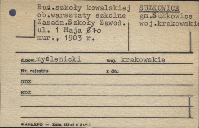 bud. szkoły kowalskiej, ob. warsztaty szkolne Zasad. Szkoły Zawod., skan 1