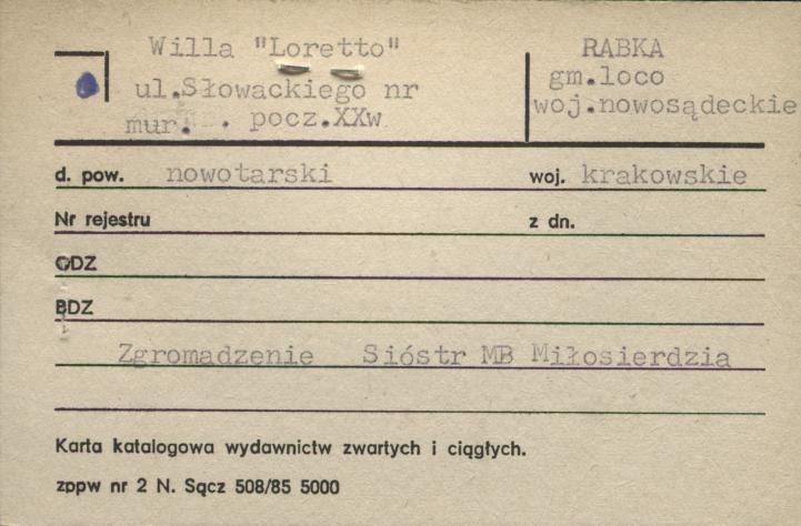 willa Loretto, Zgromadzenie Sióstr MB Miłosierdzia, skan 1