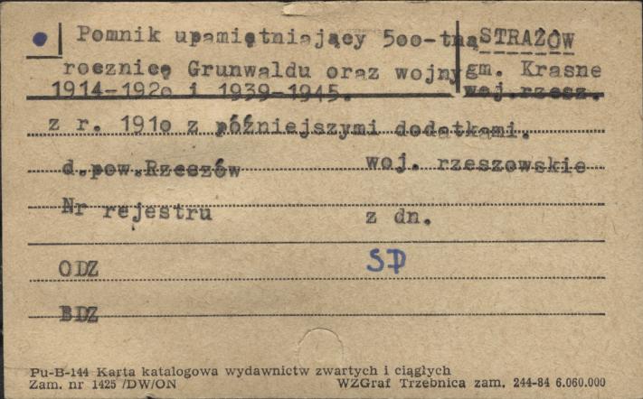 pomnik upamiętniający 500-tną rocznicę Grunwaldu oraz wojny 1914-1920 i 1939-1945, skan 1