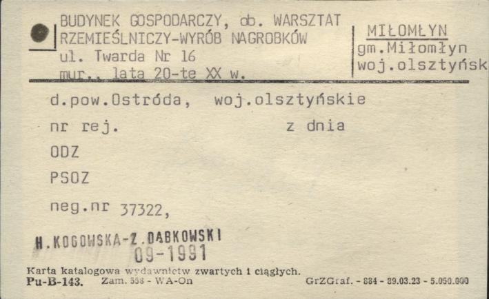 budynek gospodarczy, ob. warsztat rzemieślniczy - wyrób nagrobków, skan 1