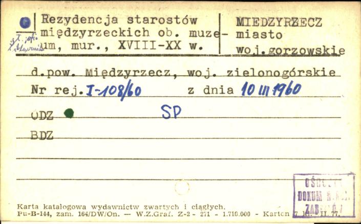 rezydencja starostów międzyrzeckich ob. muzeum, skan 1