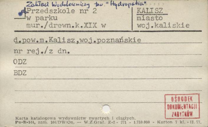zakład wodoleczniczy tzw. Hydropatia, ob. przedszkole nr 2, skan 1
