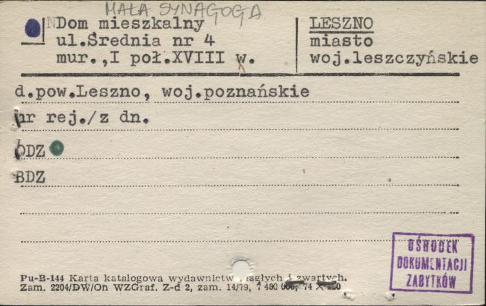 synagoga, tzw. mała, ob. budynek mieszkalny, skan 1