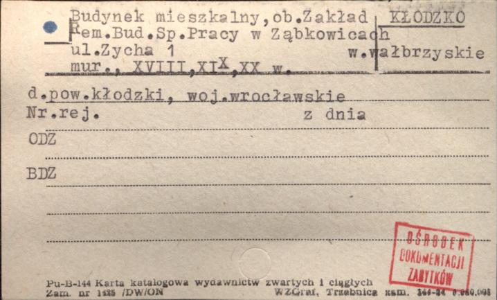 budynek mieszkalny, ob. Zakład Rem. Bud. Sp. Pracy w Ząbkowicach, skan 1