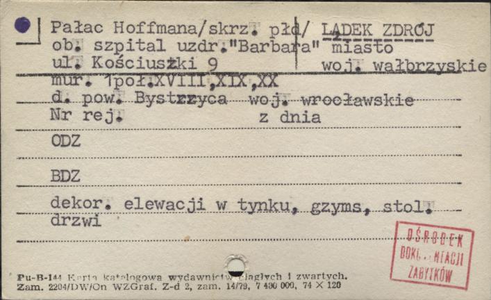 pałac Hoffmana (skrz. płd.), ob. szpital uzdr. Barbara, skan 1