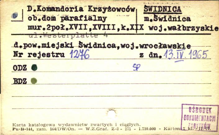 Komandoria Krzyżowców ob. dom. parafialny, skan 1