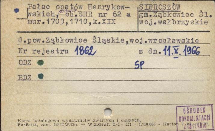 pałac opatów Henrykowskich, ob. SHR, skan 1