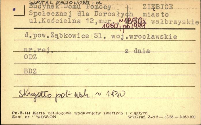 Szpital Rejonowy, ob. budynek Domu Pomocy Społecznej dla dorosłych, skan 1