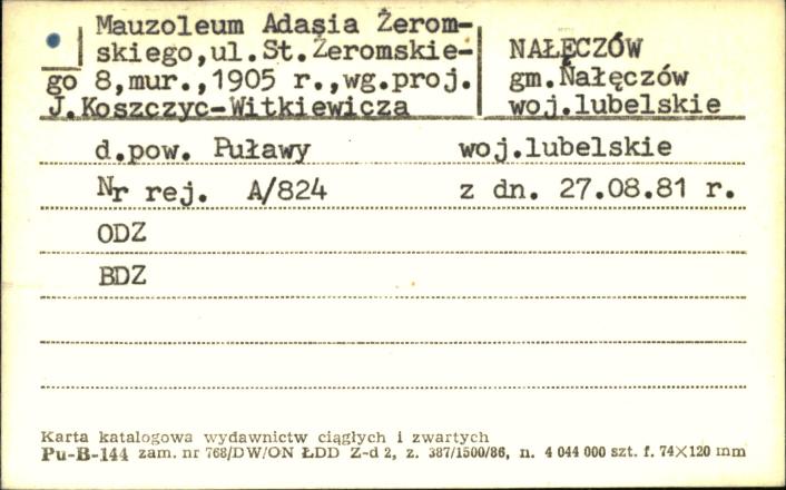 Mauzoleum Adasia Żeromskiego, skan 1