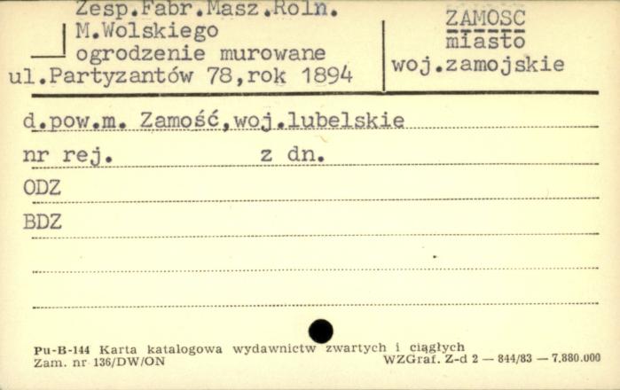 zespół fabr. masz. roln. M. Wolskiego, ogrodzenie, skan 1