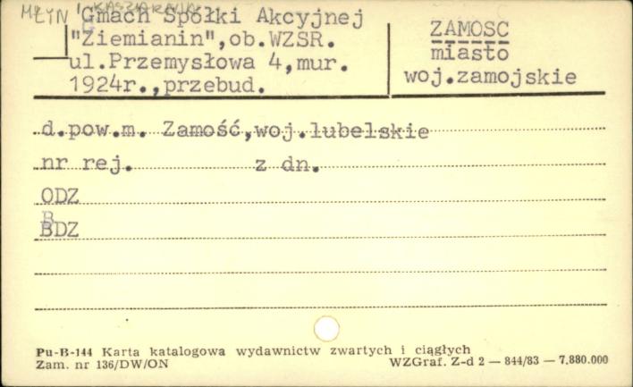 młyn, kaszarnia, gmach spółki akcyjnej Ziemianin, ob. WZSR, skan 1