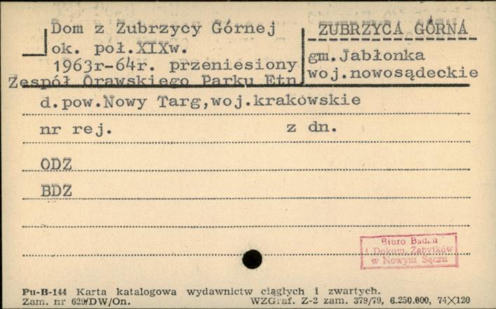 dom z Zubrzycy Górnej, przeniesiony, zespół Orawskiego Parku Etnograficznego, skan 1